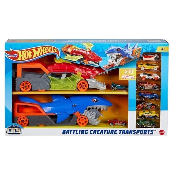 🔥 HOT WHEELS CITY 2 Battling Creatures Transporter Vehicle Set+10 Die Cast Cars - Picture 2 of 16